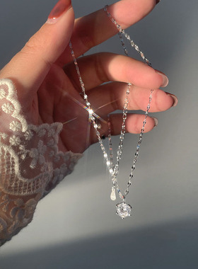 S925纯银项链女轻奢精致闪钻小众设计高级感2025年新款锁骨链