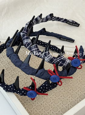 韩版纽扣蝴蝶结布艺缠绕长齿发箍日常百搭新款压发卡气质一体头箍