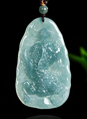 天然A货翡翠蓝水飞天貔貅吊坠冰种玉石通财士挂件女款玉坠四会