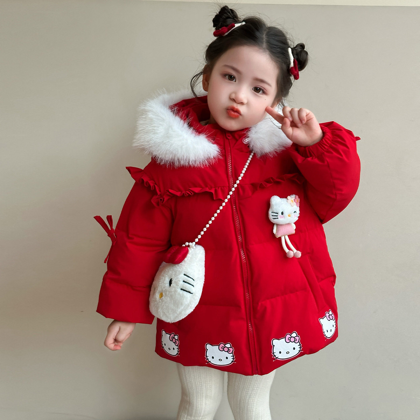 女童卡通猫咪棉服冬季2025新款女加绒加厚冬装时髦超好看棉衣P130，童装棉衣，祺妙童装