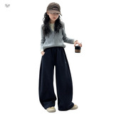 女童灯芯绒弯刀裤2025秋冬新款刺绣阔腿裤中大童休闲卫裤外出长裤，童装裤子，祺儿童装