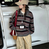 女童条纹毛衣2025秋季新款中大童polo领针织衫春秋休闲撞色打底衫，童装毛衣，祺儿童装
