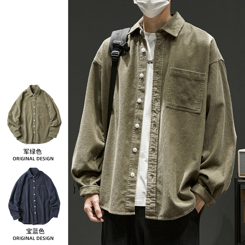 工装衬衫长袖秋季宽松外套生日系港风潮牌衣服休闲衬衣春秋款
