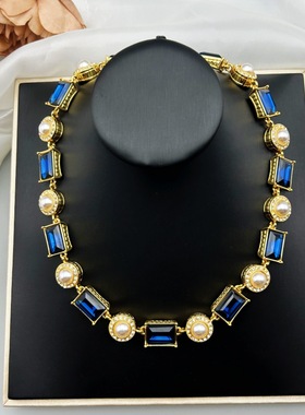 优雅奢华百搭高级蓝琉璃珍珠项链