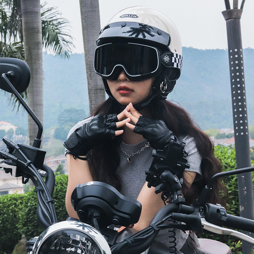 BOLLFO复古机车摩托车头盔女日式哈雷盔半盔夏季四电动车瓢盔
