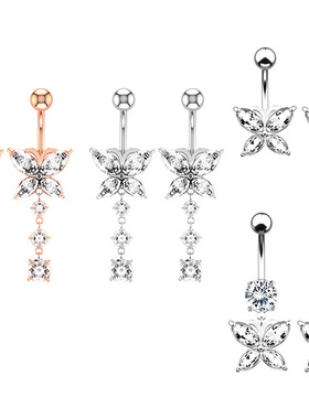 亚马逊eBay新款肚脐环创意蝴蝶 AAA 锆石脐扣脐环 穿刺饰品肚脐扣