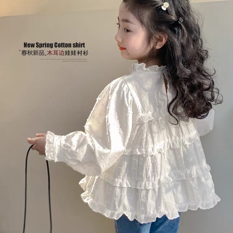 女童衬衫春款2025新款韩版春季洋气女长袖秋装上衣纯棉娃娃衫