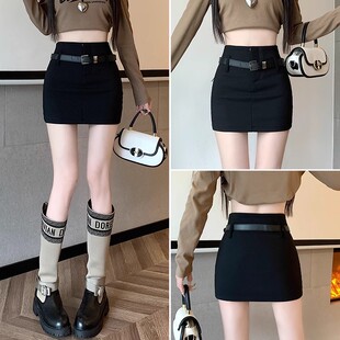 腰半身裙女春季 包臀裙显瘦A字裙裙子一步裙夏 黑色短裙2024新款