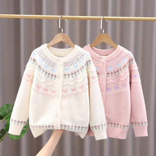 女童毛衣开衫外套秋款2025新款秋季儿童线衣学院风女孩针织上衣冬