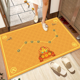 七星拱月聚宝盆图案土黄色入户门垫七星九运过门垫黄蓝绿红色脚垫
