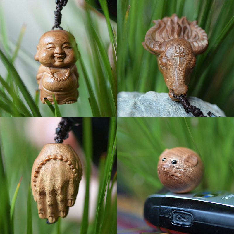好物印度老山檀香观音吊坠檀香木平安扣葫芦十二生肖挂坠佛珠配饰