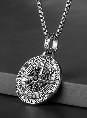 跨境新款复古罗盘指针吊坠挂件夏季士嘻哈长款毛衣链项链配饰