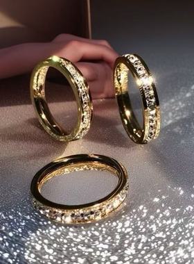 不锈钢戒指女小众级轻奢不掉色ins玫瑰金满天星设计女款饰品