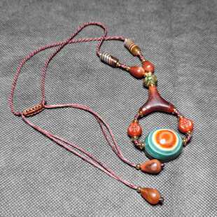 西藏饰品天然玛瑙羊板眼天眼天珠搭配弥勒佛头文玩可调节项链