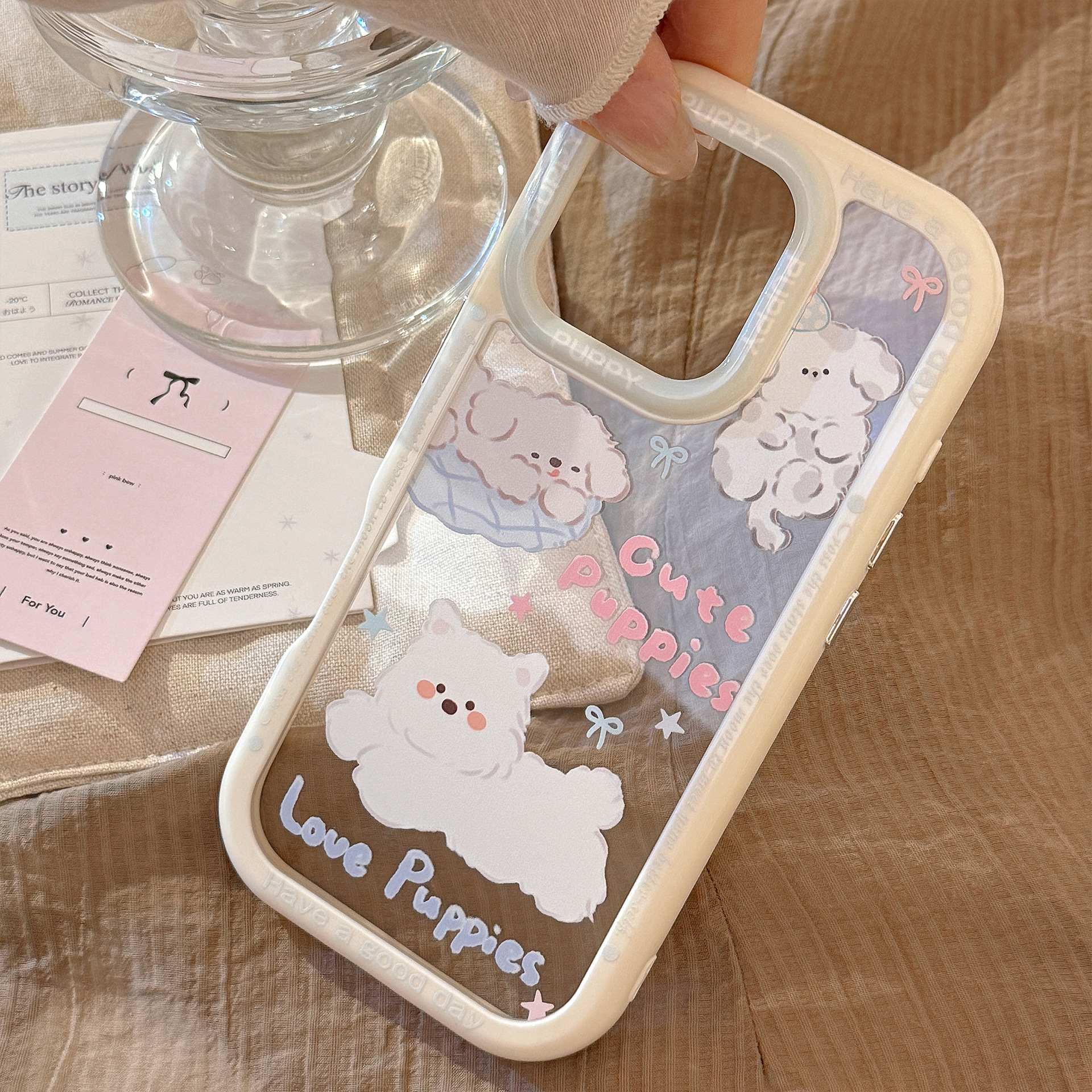 奶蓝卡通小狗适用苹果16手机壳15ProMax亚克力iPhone13硬14韩系11