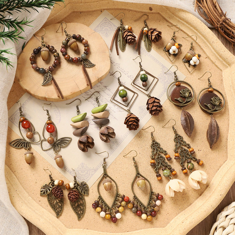 复古小众文艺森系耳环天然植物果实木质干果长款流苏民族风女耳饰,饰品/流行首饰/时尚饰品新,耳环,淘宝优惠券,粉丝福利购,淘宝优惠卷