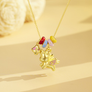 多巴胺小飞马项链S925纯银镀黄金色首饰珐琅甜甜圈DIY独角兽轻奢