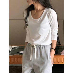 vergamot清仓NO退换直筒圆领长袖 内搭T恤女2025韩系ins上衣打底衫