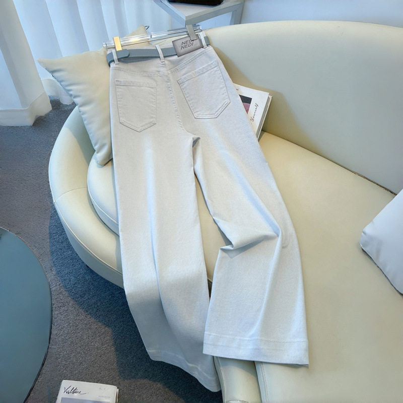浅灰白色阔腿牛仔裤女2026春秋季新款裤子窄版直筒裤腰拖地裤
