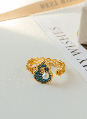 新中式时尚淡水珍珠葫芦戒指女小众设计复古轻奢百搭国风戒子指环