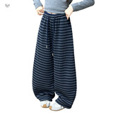 女童秋冬加绒条纹阔腿裤2025新款中大童垂感阔腿裤直筒裤休闲长裤，童装裤子，祺儿童装