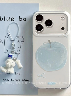 ins星星蓝苹果适用苹果17Promax手机壳IP16白底IMD大孔15Pro/14套