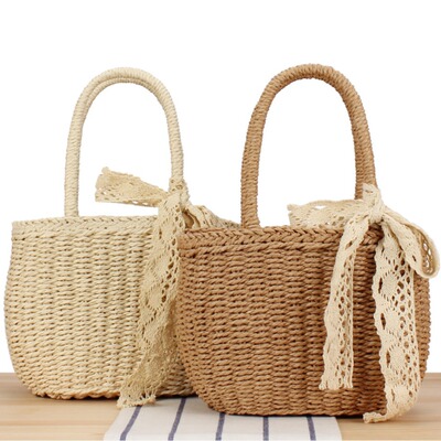 New Handmade Paper Rope Woven Bag for Women Vacation Beach