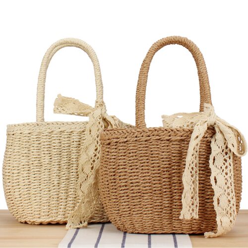 New Handmade Paper Rope Woven Bag for Women Vacation Beach