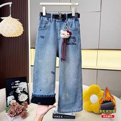 外贸出口中小女儿童装牛仔裤秋冬款休闲裤儿童加绒加厚裤子阔腿裤,童装/婴儿装/亲子装,裤子,淘宝优惠券,粉丝福利购,淘宝优惠卷