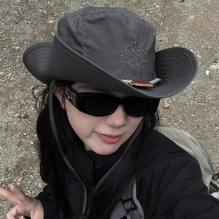 日本户外登山帽渔夫帽女夏防晒徒步遮阳大头围帽子速干西部牛仔帽