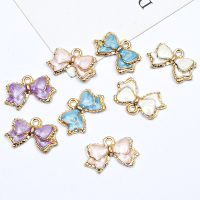 diy韩版饰品滴油配件花边蝴蝶结合金配件发饰diy材料手链项链耳环