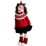 女童加厚毛衣冬装2025新款洋气儿童圣诞节衣服冬季针织打底衫P72，童装毛衣，祺妙童装