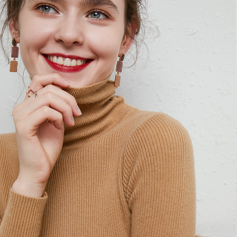 2023秋冬新款女士羊毛衫纯色长袖针织衫堆堆领套头毛衣打底衫