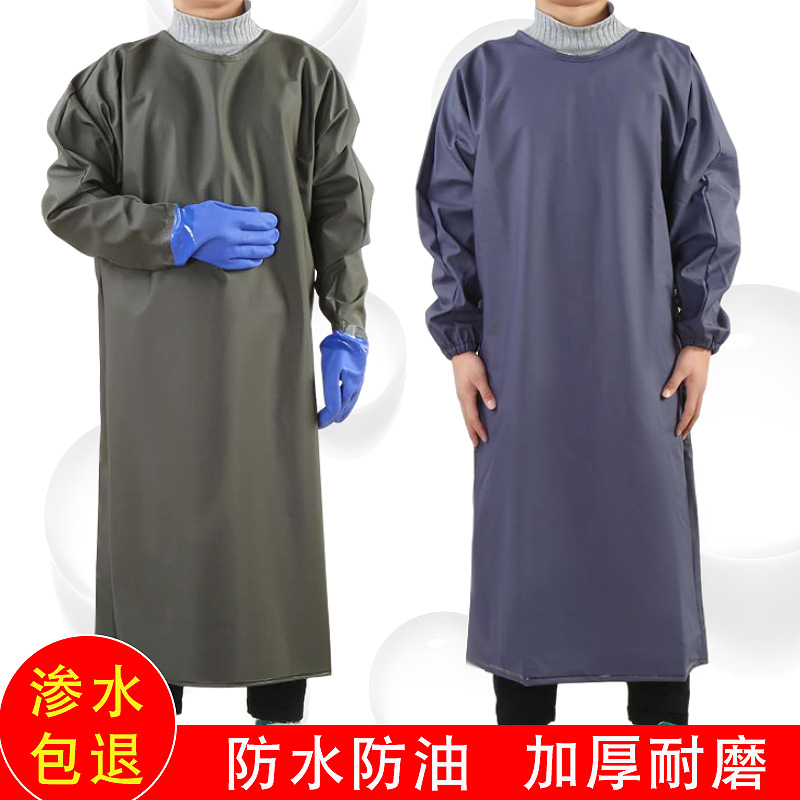 J军绿色防护罩一照衣zyPVC加厚耐磨长袖防水耐油罩衣水产石材围裙