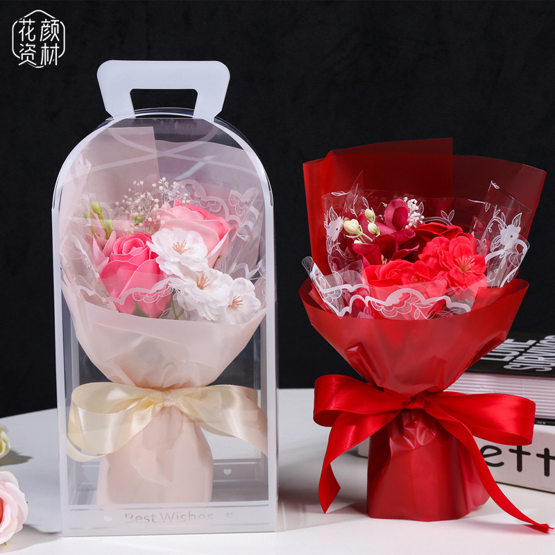 母亲节仿真花束礼品盒樱花手提礼盒香皂花束永生花礼物送妈妈女友