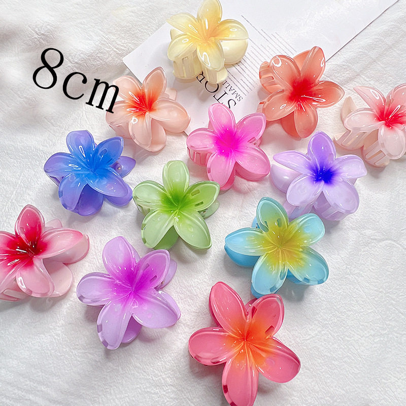 欧美跨境鸡蛋花发夹8cm大号抓夹女夏日海边度假风鲨鱼夹头饰发卡