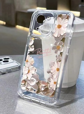 Oil painting white flowers clear case适用iphone 11 12 13 14 15 16 17 pro max XR XS MAX 7 8 PLUS