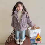 女小童豹纹连帽棉服冬季女加厚保暖冬装儿童洋气时髦棉袄外套P108，童装棉衣，祺妙童装