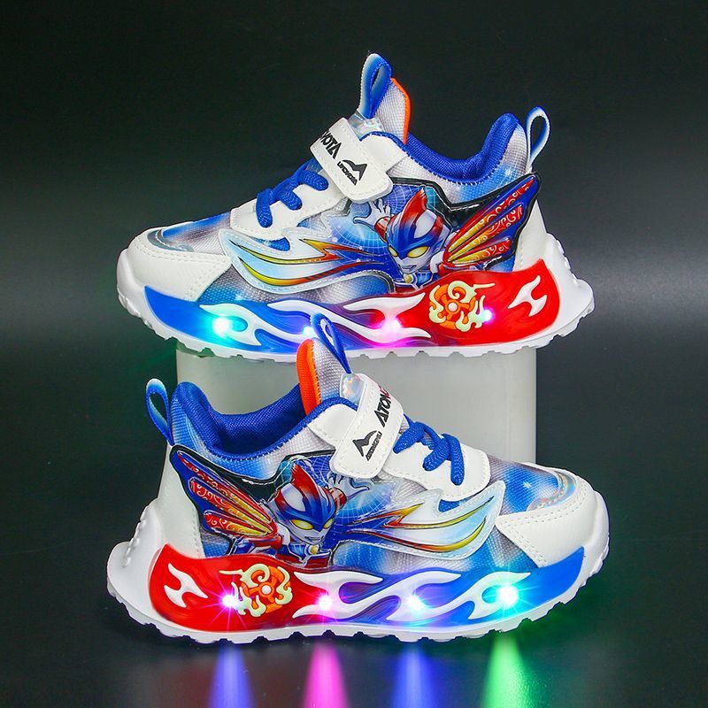 带灯儿童运动鞋2025年秋季新款网面透气鞋子小孩软底跑步鞋