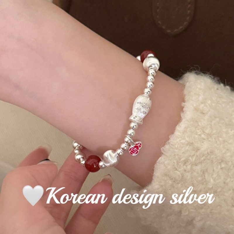 2026年新中式手工饰品S925纯银年年有“鱼”福禄红玛瑙弹力绳手链,饰品/流行首饰/时尚饰品新,手链,淘宝优惠券,粉丝福利购,淘宝优惠卷