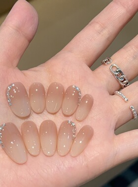 【烟煴】纯欲感裸色渐变锆石短款纯手工穿戴甲J254款带盒子工具包