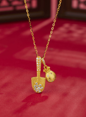潮s925纯银镀黄金色首饰新款小红书福袋金铲子来财闪耀吊坠项链女