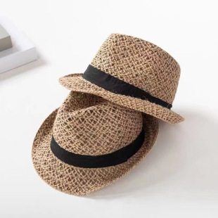 夏季 礼帽英伦绅士帽亚麻镂空网眼遮阳帽草帽中老年帽子