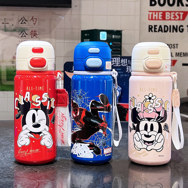 蜘蛛侠儿童双饮保温杯316不锈钢吸管水杯小学生上学便携保温壶