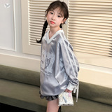 女童爵士舞服春秋装2025新款V领长袖T恤蛋糕短裙两件套中大童潮酷，童装休闲套装，祺儿童装