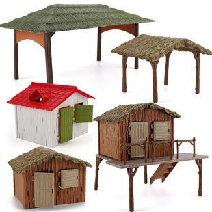 5款农场牧场房屋模型小屋子茅屋草棚牛马棚凉棚鸡舍可diy组装场景