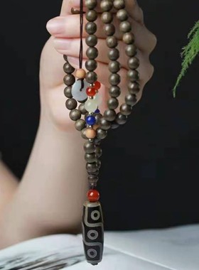 金丝楠阴沉木+天珠芭比