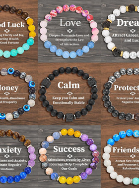 跨境新款天然石手链时尚个性寓意Love火山石恶魔之眼弹力手链