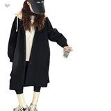 女童端长款呢大衣秋冬装2025新款女大童韩系假两件连帽毛呢外套，童装外套，祺儿童装