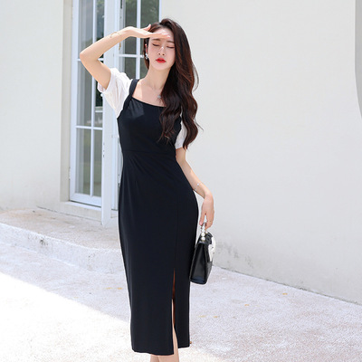 大码连衣裙胖mm波西米亚韩版沙滩200斤性感法式礼服 开叉包臀裙子